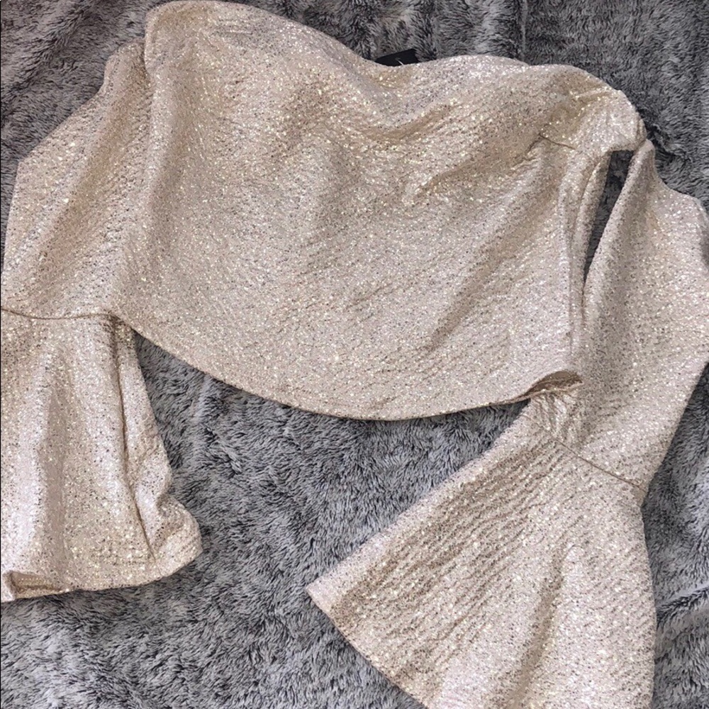 Fashion Nova cream/gold off shoulder sparkle top - Picture 6 of 6